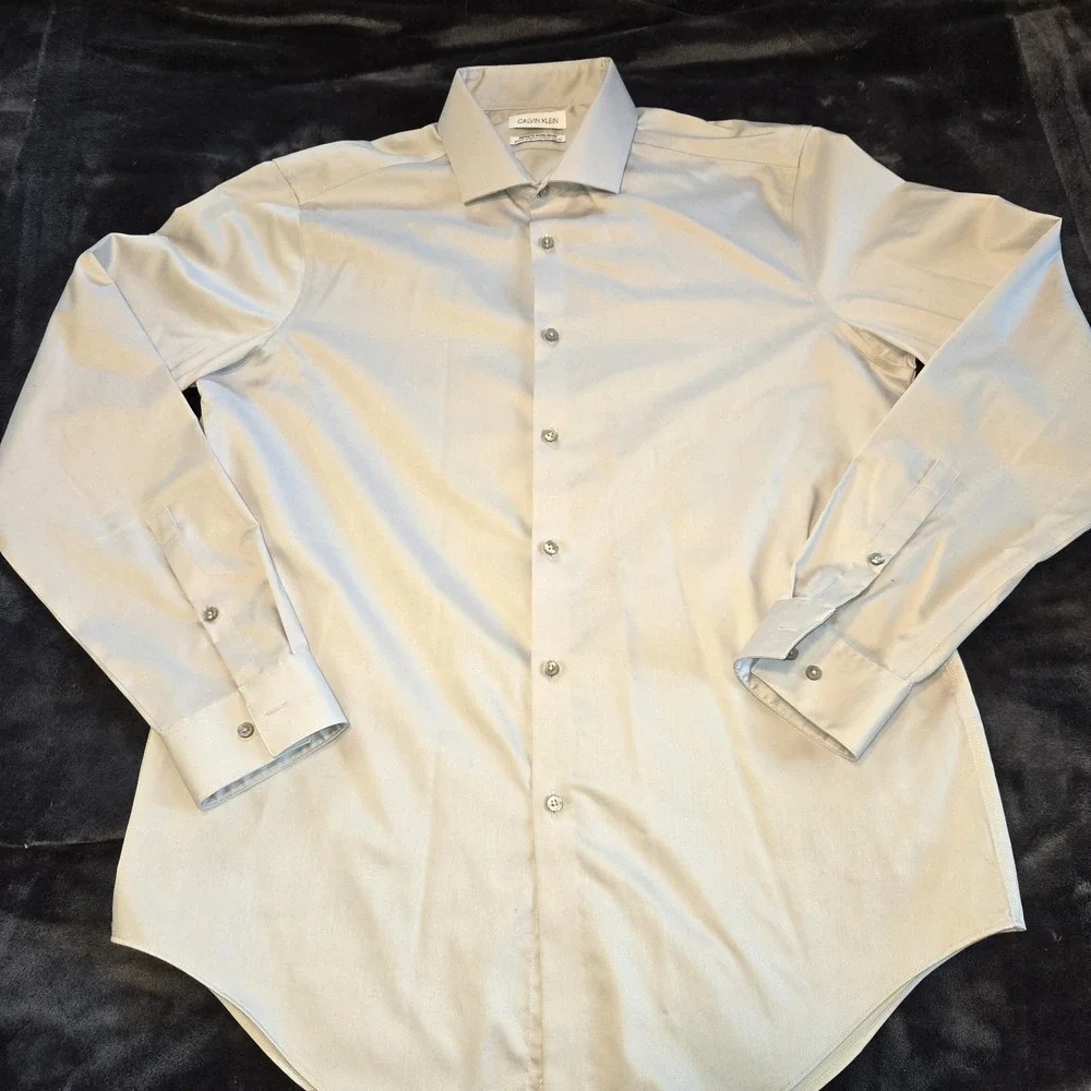 Calvin Klein Gray Inifinite Non Iron Slim Fit Stretch Mens Shirt 16 1/2 34/35 LG